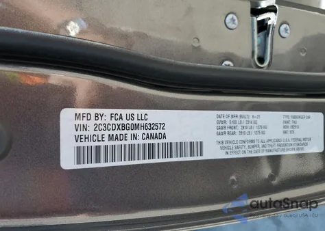 2021 Dodge Charger Sxt z USA, uszkodzony, nr VIN 2C3CDXBG0MH632572